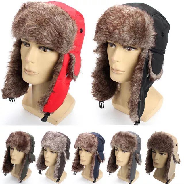 Unisex Fleece Trapper Hat With Ear Flaps Faux Fur Lined Cap Winter Warm