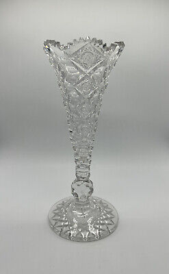 Antique American Brilliant Period Hawkes QUEENS Cut Glass Vase 10.25”