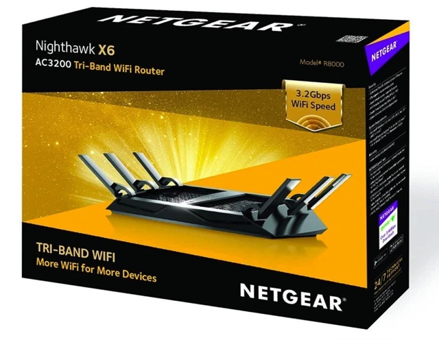 NETGEAR Nighthawk X6 router WiFi intelligente tri-band R8000 AC3200 AC Gigabit NUOVO