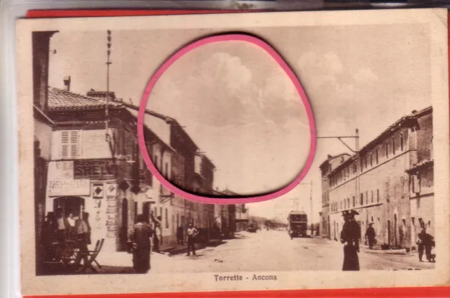 Cartolina Torrette Di Ancona Fp Viaggiata 1934 Benzina Shell Tram Animata Rariss