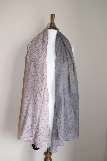 Pink Grey Cotton Scarf 100% Cotton Ditzy Floral Womens Kushi BNWT 70" x 31"