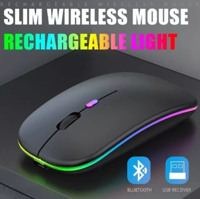 AU Rechargeable Slim Wireless Mouse Bluetooth 5.1+ 2.4G Cordless For Laptop PC