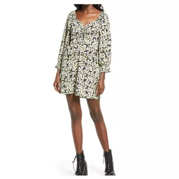 NWT Vero Moda Chaddle Floral Long Sleeve Ruched Mini Dress Size XL