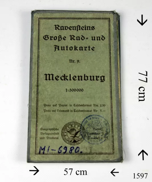 Ravensteins Große Rad- & Autokarte Nr.9 Straßenkarte Deutsche Reich mit Stempel