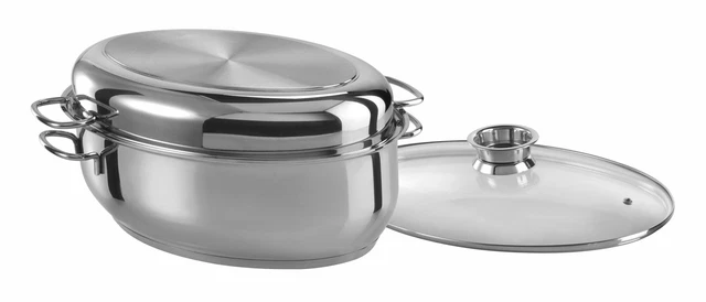 GSW Induktion Bräter Multibräter Oval mit Glas und Edelstahl-Deckel Ø 38cm NEU