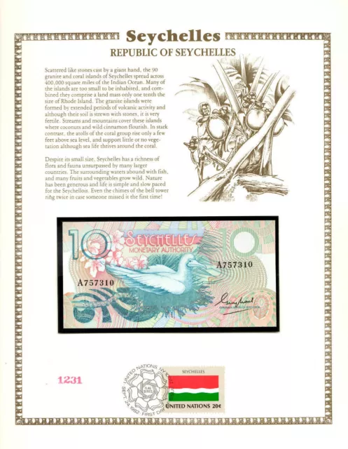 Seychelles 1979 10 Rupees P 23a UNC w/FDI UN FLAG STAMP A757310