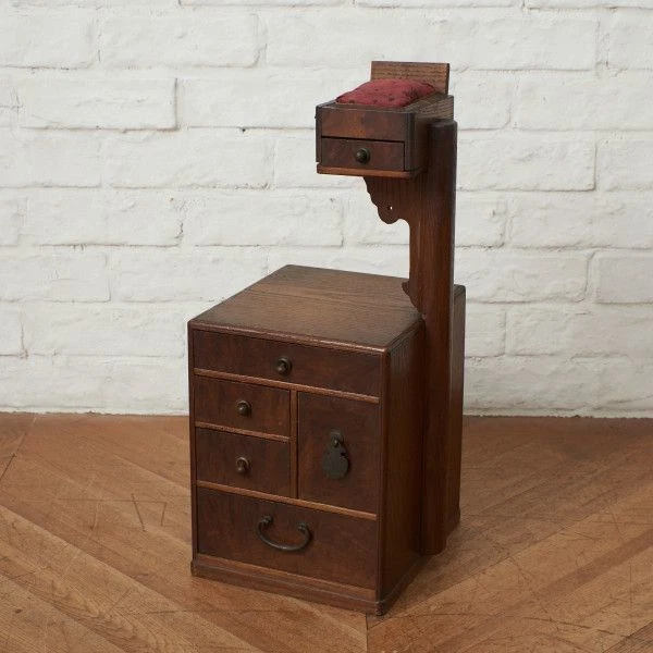 Vintage Sewing Box, Sewing Box, Needle Box, Oak, Made in Japan