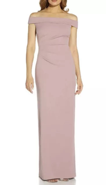 Adrianna Papell Women’s Crepe Off-The-Shoulder Dusty Rose Dress Size 12 NEW