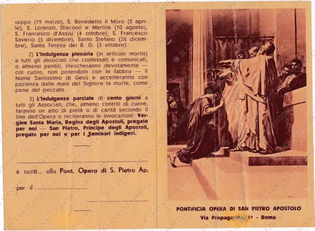Pontificia Opera San Pietro Apostolo Preghiera offerta Roma Santino