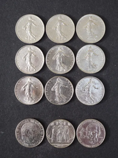 Numismatique FRANCE Lot de 12 Pièces  de 1 Franc  1960 à 2001 - nickel TBE 2
