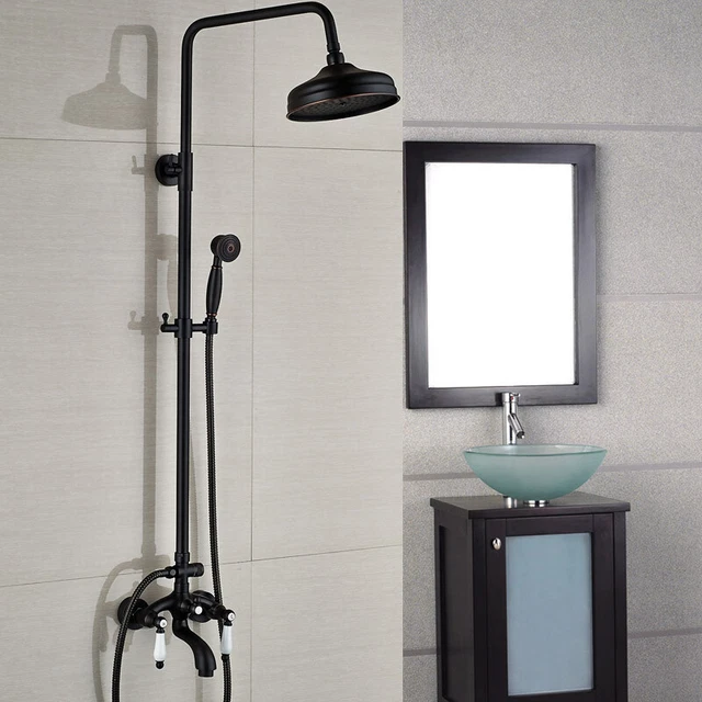 Oil Rubbed Bronze Bathroom Shower Faucet Set 8" Rain Shower Head, Handheld Spray