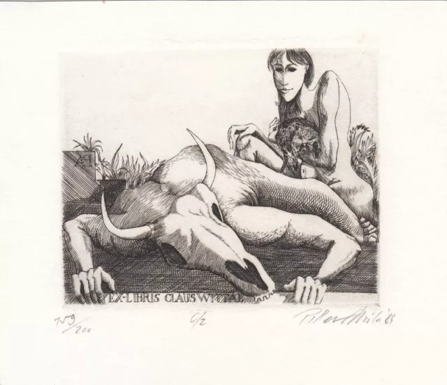 Exlibris Bookplate Gravure sur Cuivre Attila Piller Mischwesen Livre D'Art