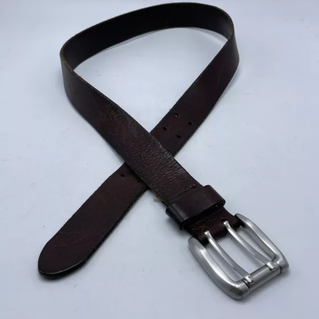 Express Brown Leather Belt Soft Flexible Sz 34 Double Prong Silver Tone Buckle