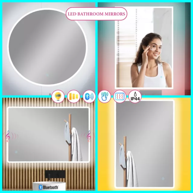 Bathroom Mirror with LED Lights Bluetooth Speaker Shaver Socket Demister IP44