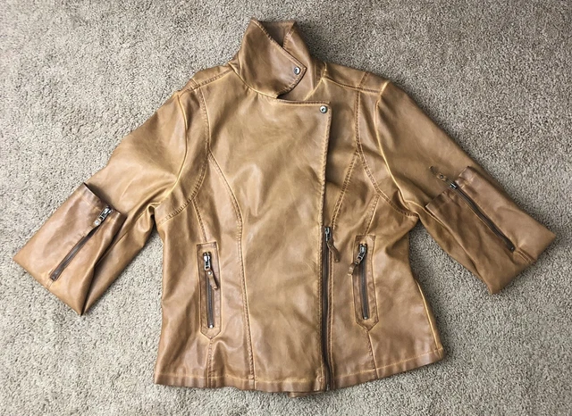 Max Studio Women's Vegan Faux-Leather Cognac Size XL Moto Jacket Brand New
