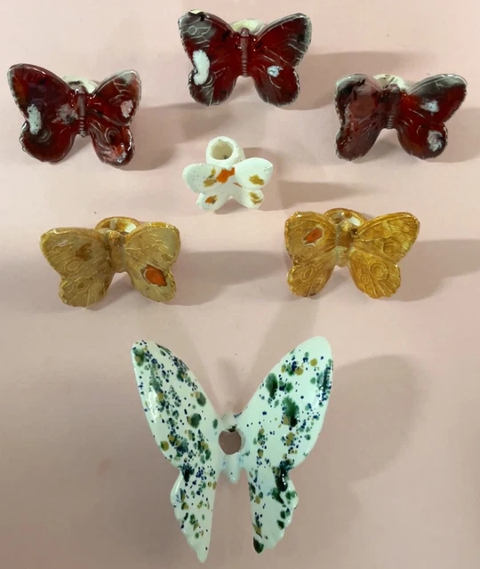 Ceramic Macrame Beads 7 Butterflies Red Orange Green White 11