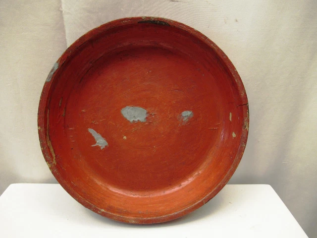 Antique Burmese Lacquerware Old Lacquer Plate Tray Round Red Wooden Rare Old "10 3