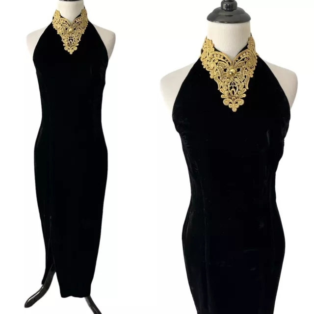 GORGEOUS SCOTT MCCLINTOCK GOWN VELVET GOLD LACE ELEGANT RARE VINTAGE 1980s 4