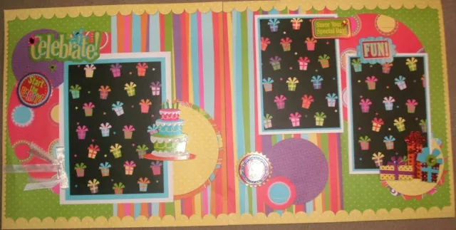 BIRTHDAY Celebrate Party Cake Fun 12 x 12 K&Co Premade Scrapbook Designed Pages