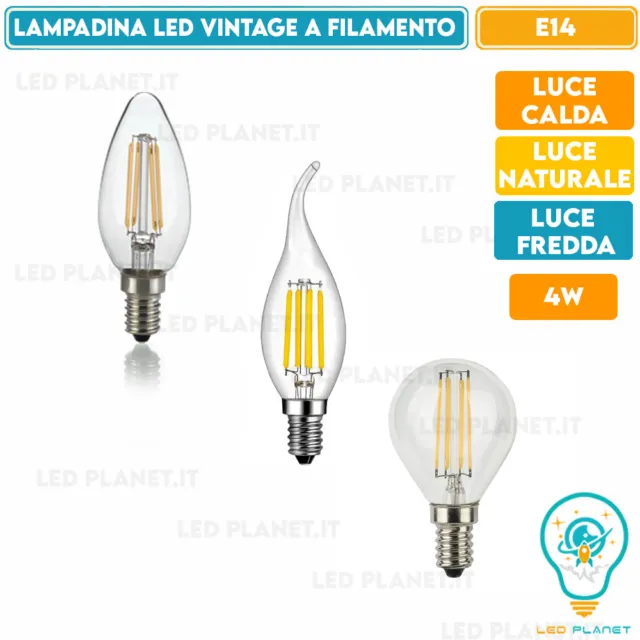 LAMPADINA E14 4W trasparente filamento BULB SOFFIO DI VENTO CANDELA FARETTO LED