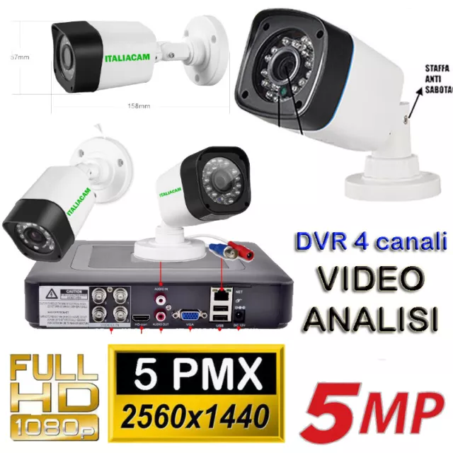 Kit Videosorveglianza 4 Telecamere CCD SONY 5MPX + DVR  5MPX VIDEO ANALISI + HD