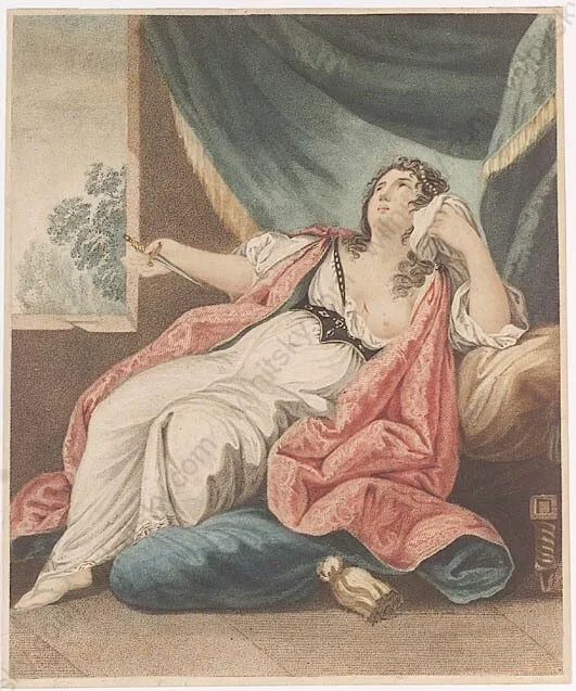 "Lucretia", Watercolored Copper Engraving, 18th Century (1)