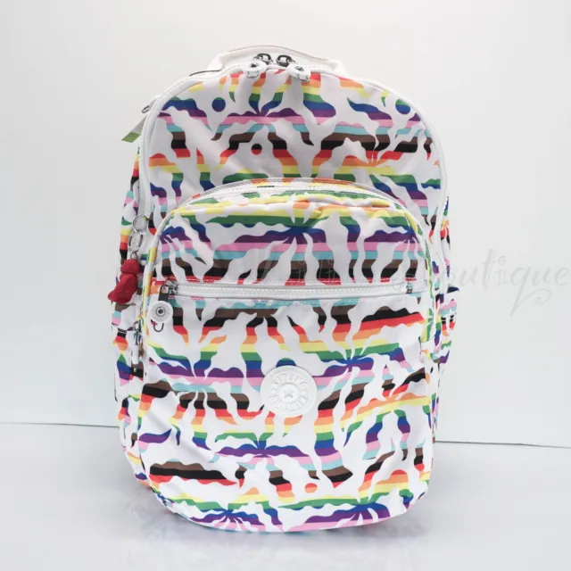 NWT Kipling KI0451 Seoul Backpack Laptop Travel Bag Polyester Rainbow Palm $134