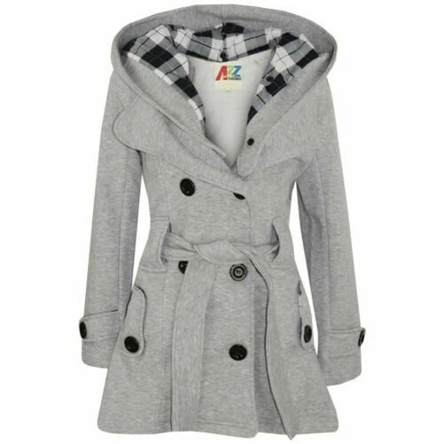 Bambine Soprabiti con Cappuccio Trincea Cappotti Risvolti Grigio Parka Giacche