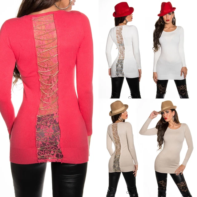 Maglione Donna Pullover Abito Corto Maglioncino Lungo Schiena Scoperta Vestito