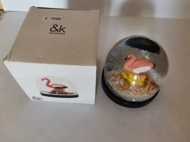 Klevering - Palla di vetro con neve/brillanti di alta qualità - Fenicottero rosa
