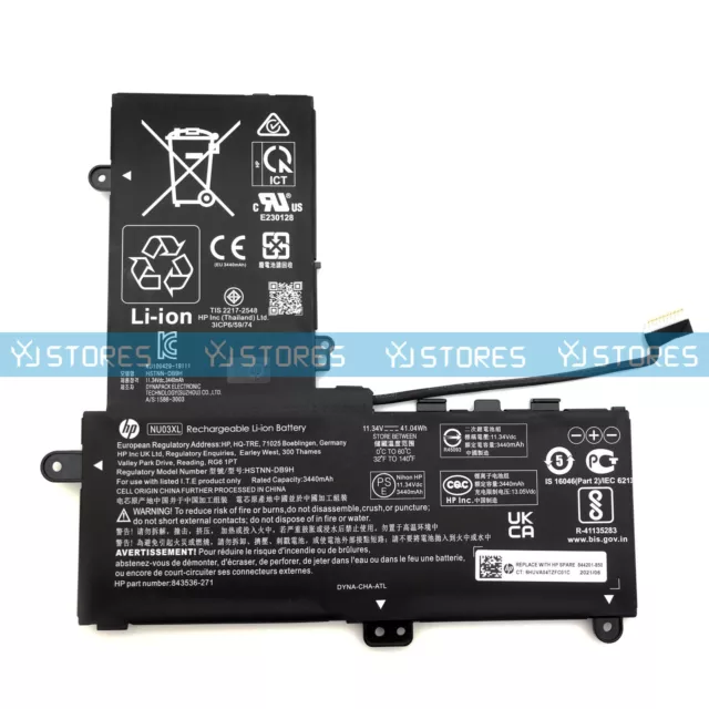 Genuine NU03XL Battery for Hp Pavilion X360 11 Stream 11 844201-855 HSTNN-UB6V