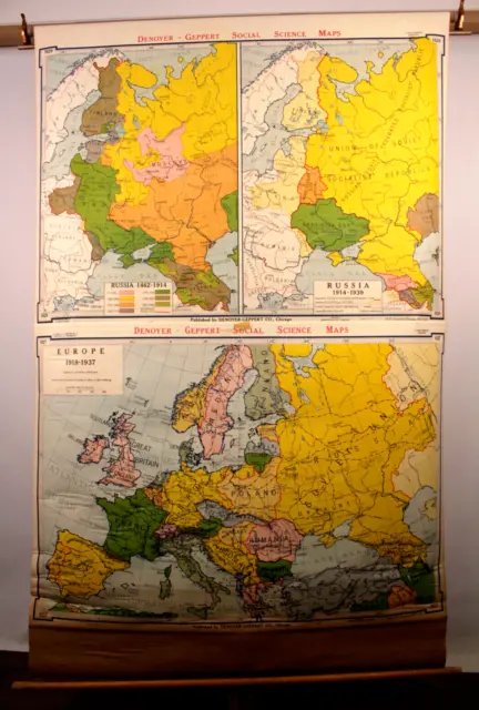 Vtg 1961 Large Denoyer-Geppert Pull Down School Map / Russia & Europe 43" x 60"