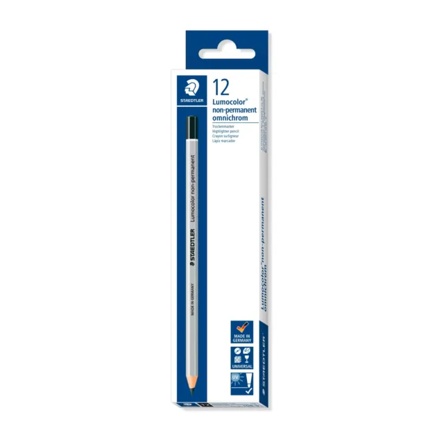 STAEDTLER 108-9 Lumocolor Omnichrom Non-Permanent Pencil - Black (Box of 12)