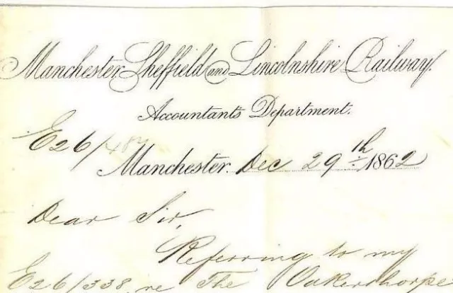 GB Manchester Sheffield & Lincs Railway LETTER *Manchester* Lancs 1862 AC245