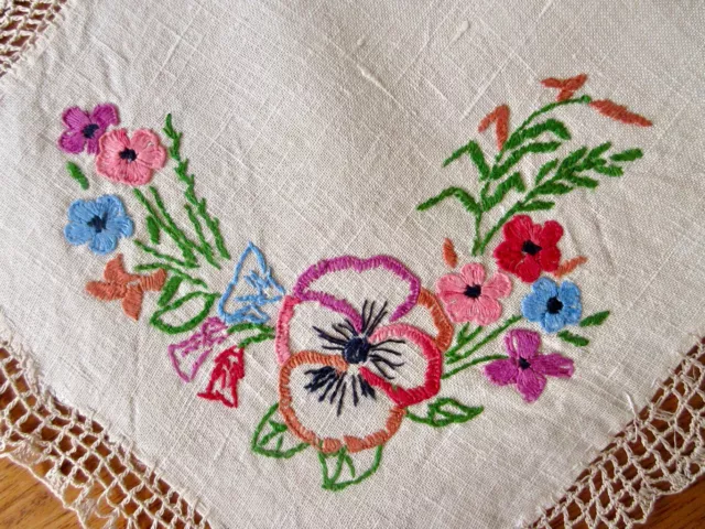 Large Vintage Hand Embroidered/Crochet DOILEY 'Never Used'