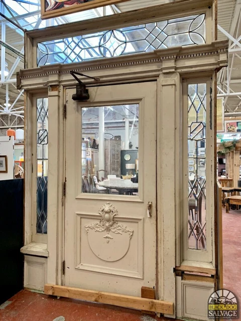 Entryway Door in Jamb, 80" x 114", Leaded Glass, 1800's Jamestown Salvage