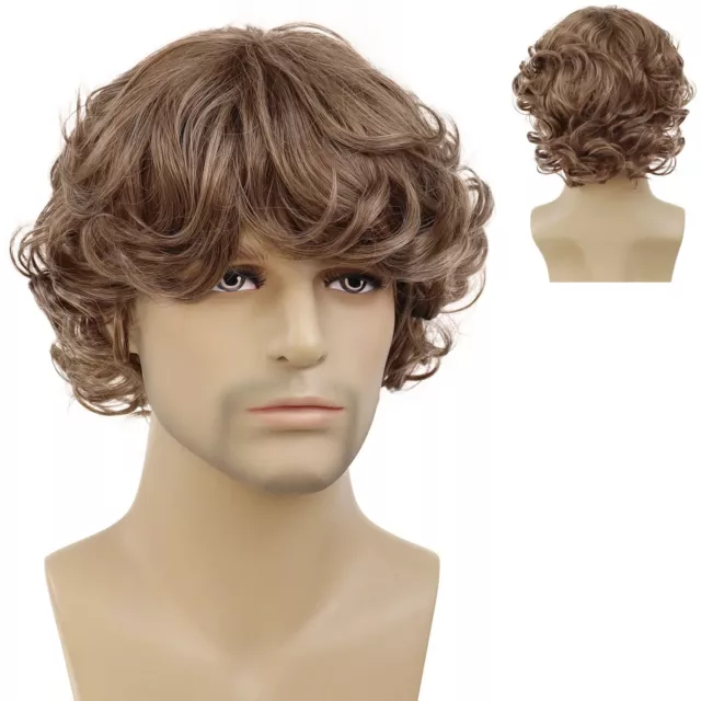 Synthetic Men's Wig Short Brown Wig Male Curly Haircut Man Guys Natural Cosplay