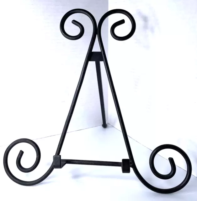 Vintage Wrought Iron Stand Plate Art Bowl Book Display Easel Swirl Spiral 11.5"