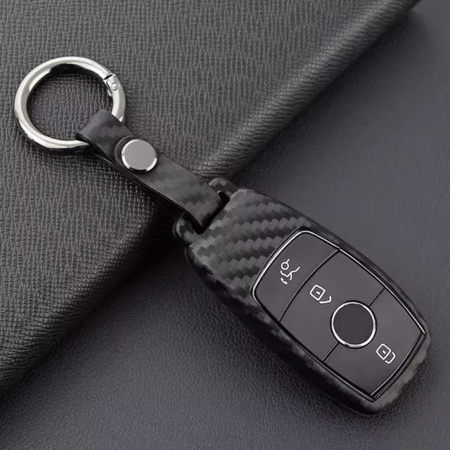 Pour Mercedes-Benz A/B/C/G-Class Fibre de carbone Smart Key Fob Case Cover Chain