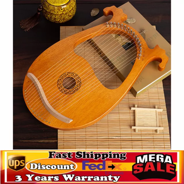 Lyre Harp 16 Metal String Ancient Greece Style Classical Shaped Helios  Pattern Lyra Box Type Harp with Tuning Wrench and Instruction Guide for  Adult