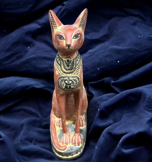 RARE ANCIENNE STATUE EGYPTIENNE ANTIQUE Bastet Cat Bast Pharaonic Stand