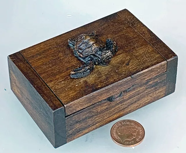 Dark Wooden Opening Chest Box With A Turtle Motif Tumdee 1:12 Scale Dolls House