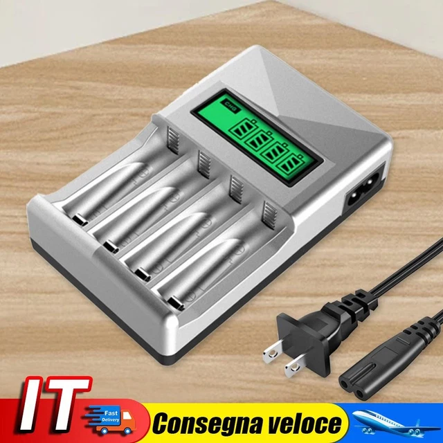 Caricabatterie Per Pile AA AAA 8 Slot - Schermo LCD E Ricarica Rapida USB