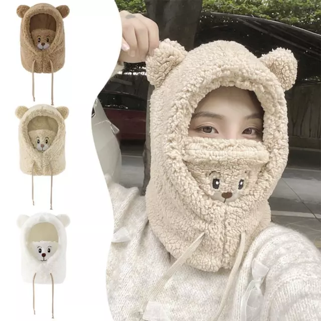 Women Girls Winter Cartoon Hat with Cute Bear Ear Warm Lamb Beanie Hats New J5