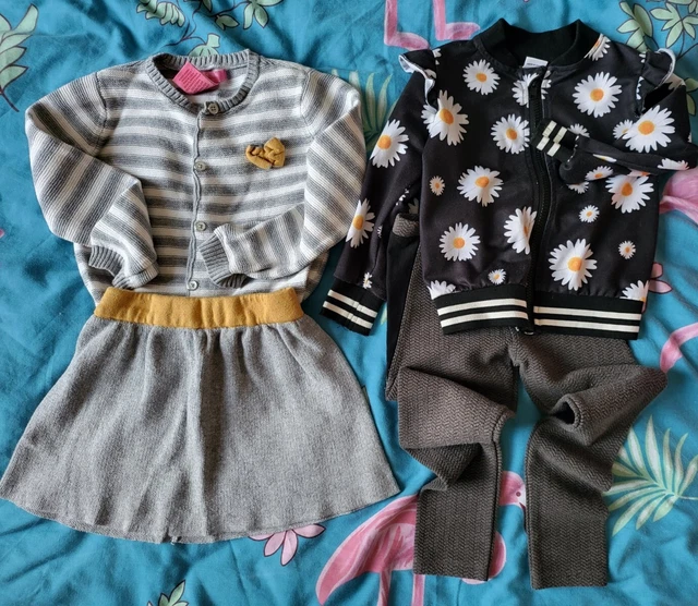 Pacchetto set outfit bambina taglia 3-4 anni gonna pantaloni cardigan