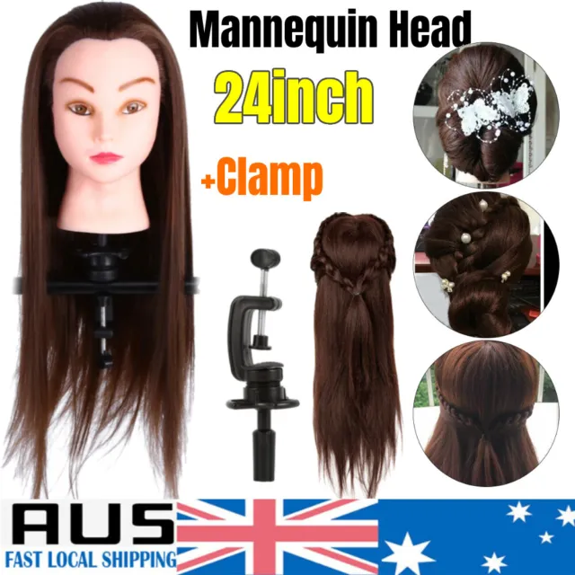 24' Long Hair Practice Hairdressing Training Head Mannequin Doll + Clamp AU