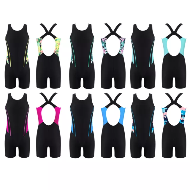 Girls Boyleg Swimming Costume One Piece Racer Back Swimsuits Rash Guard Swimwear