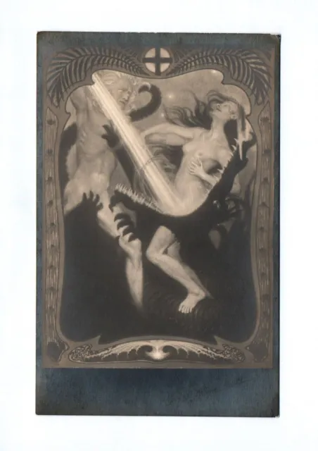 Ak Künstler Mann Frau nackt Kampf mit dem Drachen um 1930 von Fidus