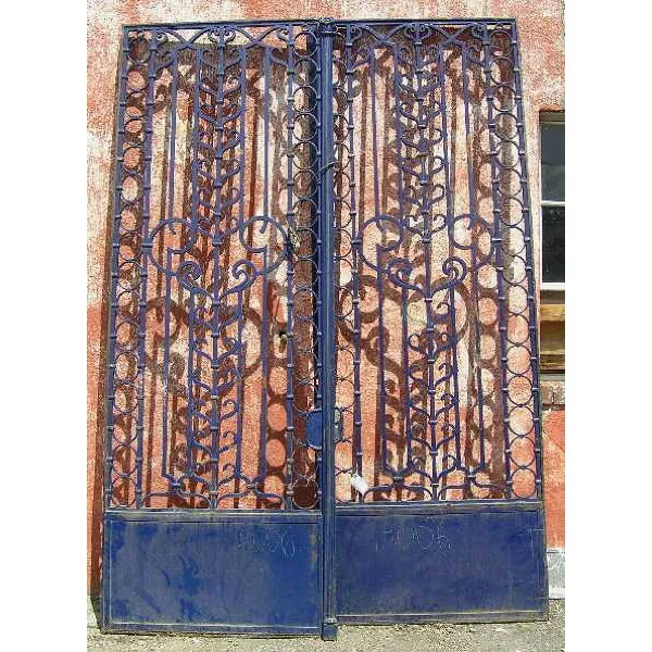 1920s Antique Large Argentine Blue Painted Bronze & Wrought Iron Gate & Transom