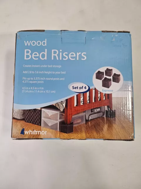 Wooden Bed Lifts Real Wood SET OF 4 - new in box Whitmore brand